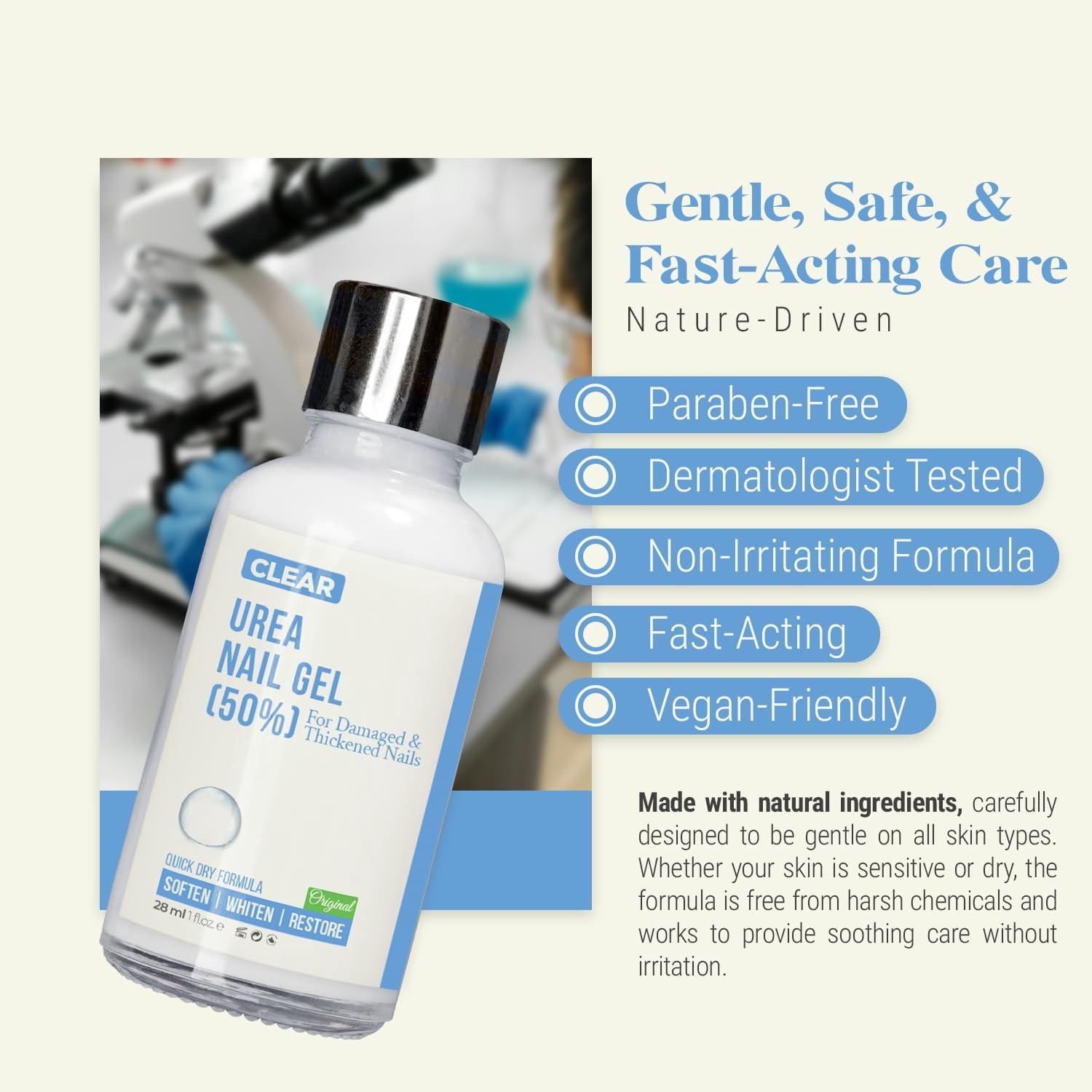 50% Urea Nail Gel - Softens Cracked Heel Calluses & Thick Toenails - Repairs Damaged, Yellow, Discolored Nails – Highly Effective & Quick-Dry Fingernails & Toenail Treatment | Made in USA