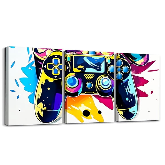 Erosebridal Gamer 3 Piece Canvas Wall Art for Living Room Bedroom 12"x16"x3pcs Gaming Office Wall Decorations Artwork Posters Modern Game Console Controller Bathroom Decor Raw White