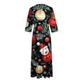 thumbnail image 4 of Christmas Dresses for Women Ladies Fashion Christmas Print Lapel Button-Down Seven-Quarter Cuff Strap-Up Dress for Christmas Party,Black,3XL, 4 of 5
