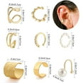 thumbnail image 4 of LNKOO 8 Pcs Ear Cuff, 8 Styles Cartilage Clip On Earrings Set Stainless Steel Ear Clip Fake Cartilage Earring Non Piercing Helix Cartilage Ear Clip (Gold)-Jewelry Gifts, 4 of 7