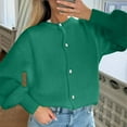 thumbnail image 7 of Zedker Casual Solid Color Crewneck Long Sleeve Cardigan Sweaters for Women,Comfy Button Ribbed Elastic Cuffs Knitted Tops for Fall,Green,L, 7 of 7