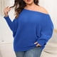 thumbnail image 4 of Suéter de cuello redondo para mujer, suéter grande liso con cuello redondo y hombros descubiertos, suéter holgado de punto a la moda para mujer, 4 of 5
