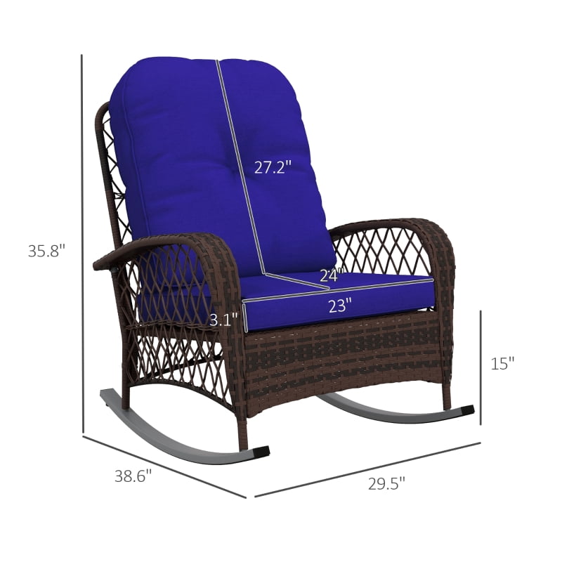 HOQBN Rattan Porch Rocker w/ Plush Cushion, Dark Blue