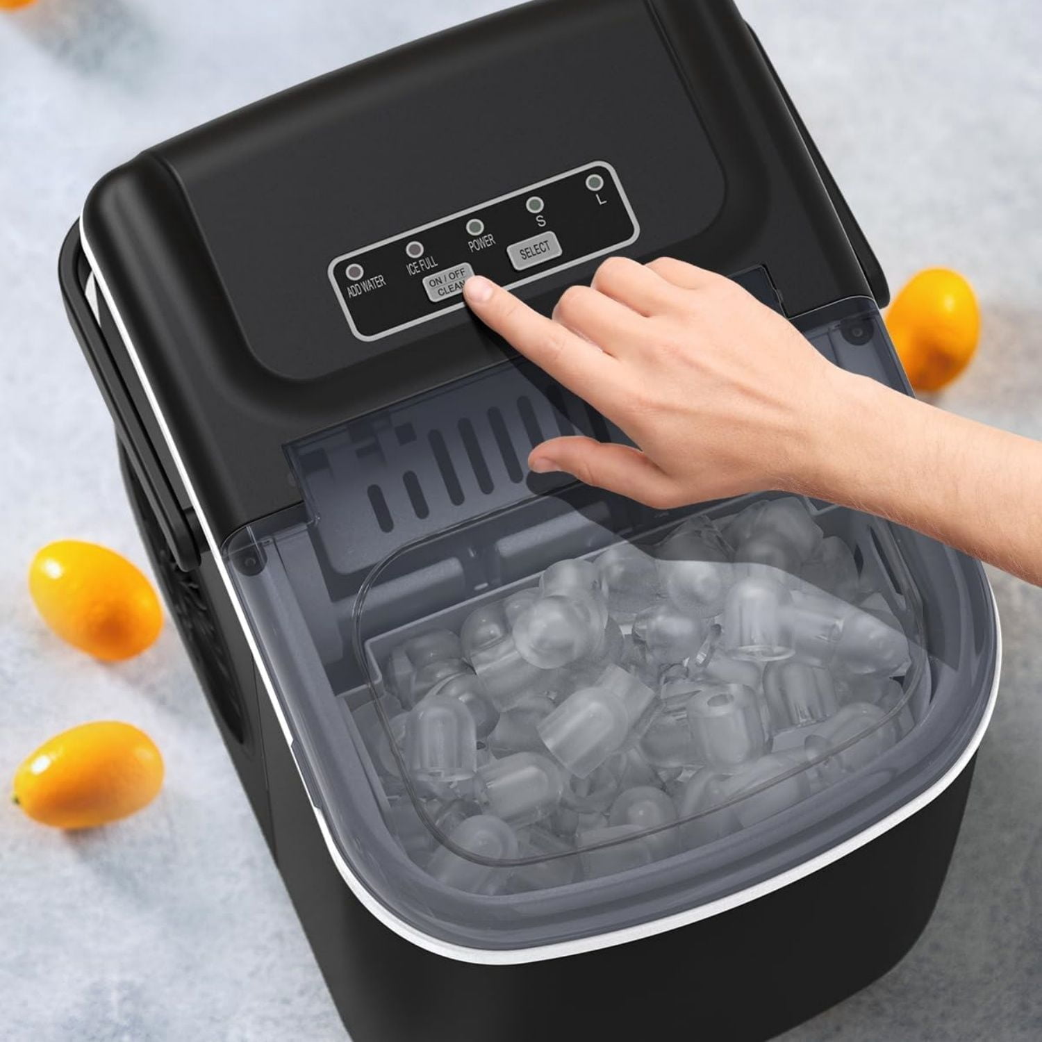 Ice Maker Countertop, Portable Ice Machine Ready in 6 Minutes with 9 Cubes 26LBS in 24H, Self-Cleaning with Ice Scoop and Basket, Two Sizes of Bullet Ice for Home Kitchen Office, Bar and Parties