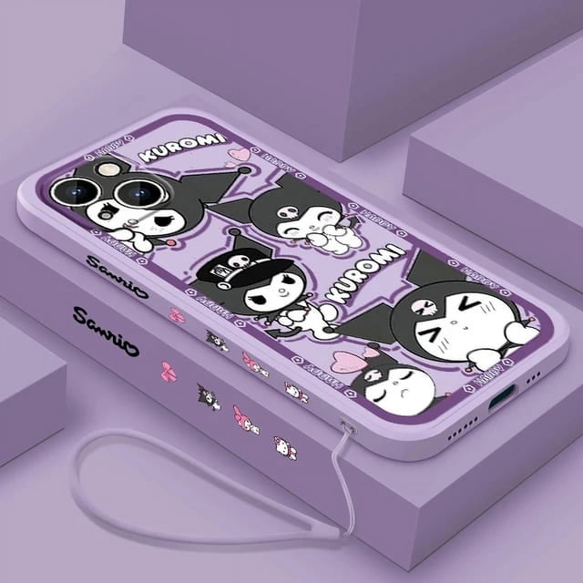 Kuromi Melody Cartoon For iPhone 15 14 13 12 11 Pro Max 8 7 Plus XR XS X Liquid Left Rope Phone Case