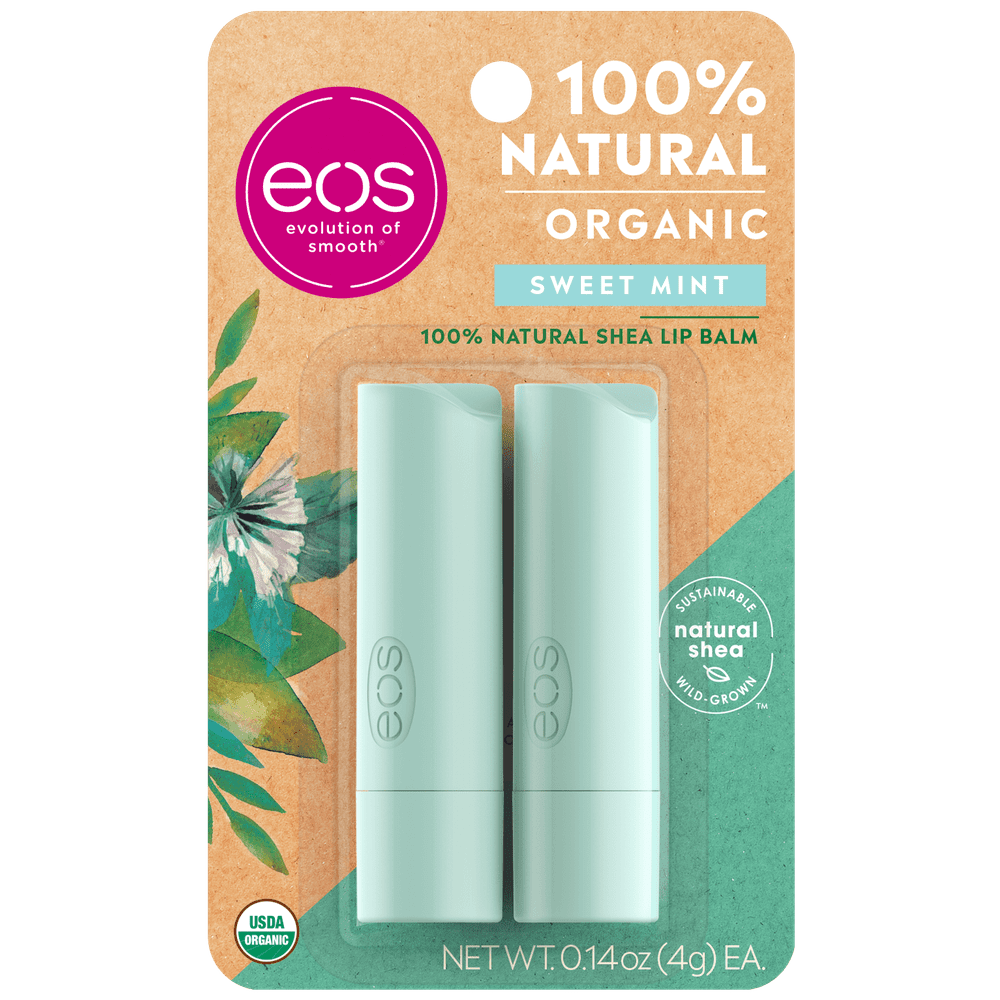 eos 100 Natural & Organic Lip Balm Stick Sweet Mint, 0.14 oz, 2