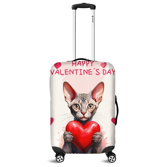 Happy Valentine's Day Sphynx Brings Love Heart Travel Luggage Cover Cat Lover Kitten Owner Gifts Idea Suitcase Dust Protective Decor - 02028