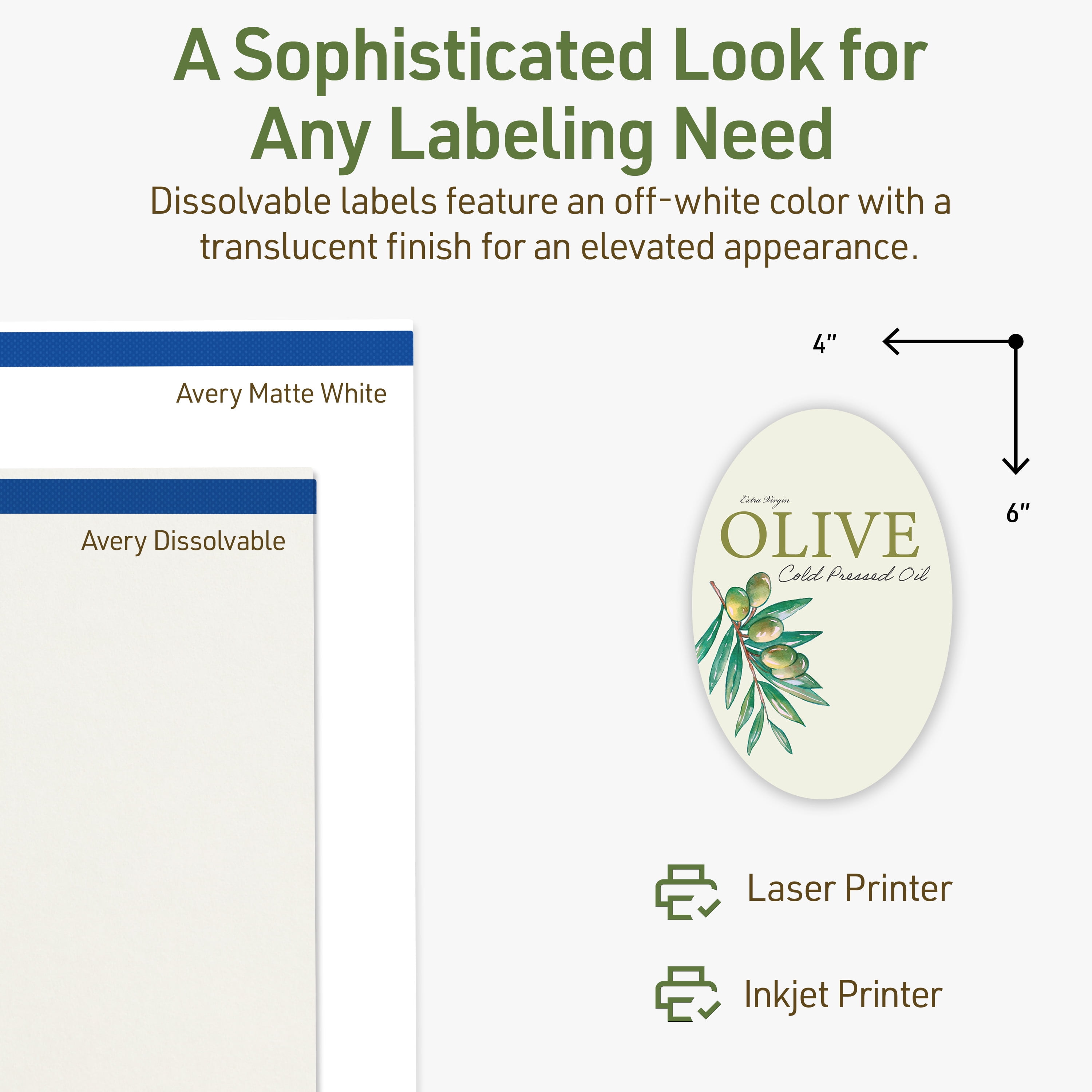 Avery Dissolvable Oval Labels, 4" x 6", 50 Labels