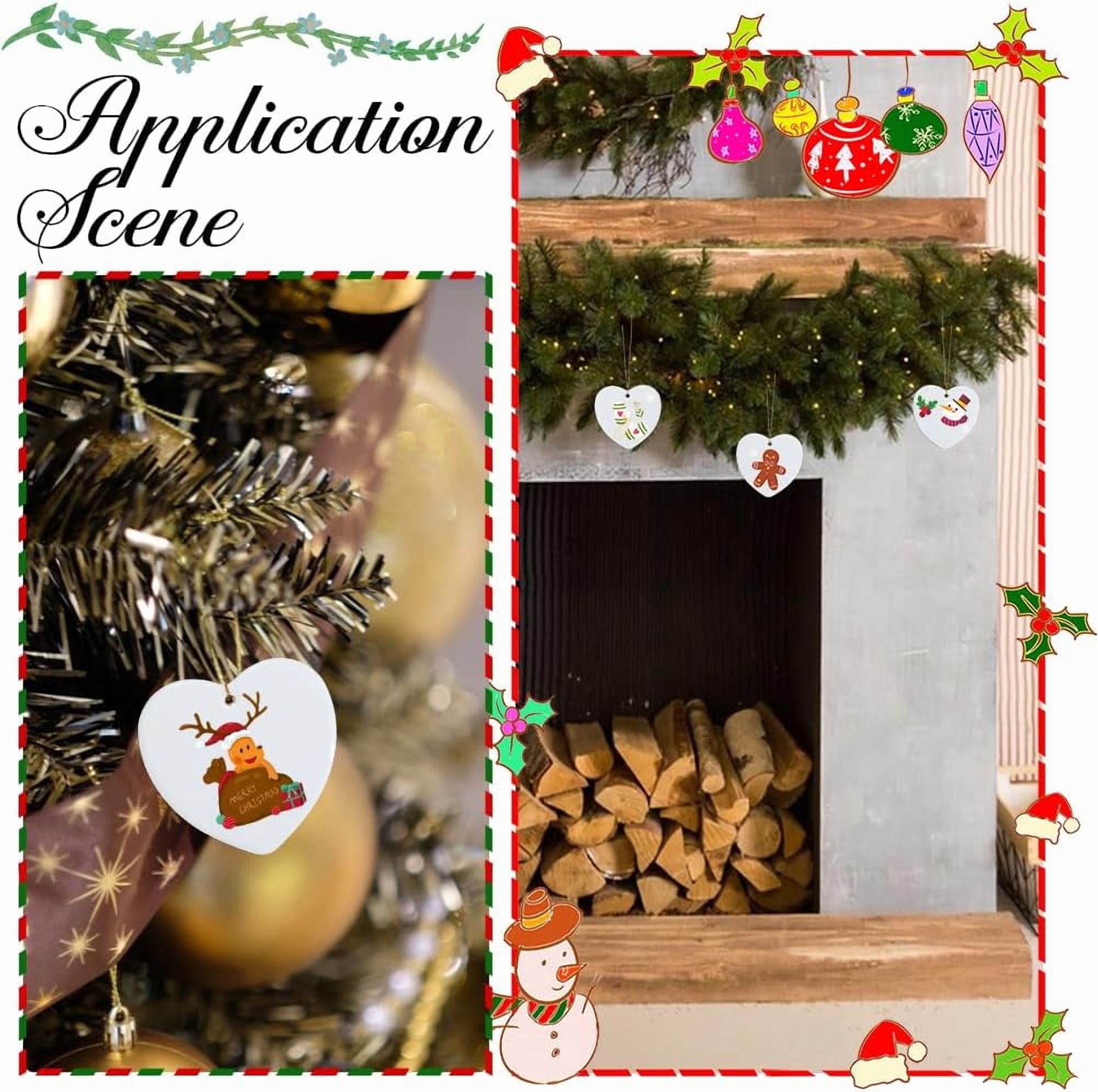 12Pcs Heart Sublimation Ornaments Ceramic Sublimation Blanks with Cords Porcelain White Heat Transfer Blank Personalized Hanging Pendants Tags for Christmas Tree Wedding DIY Craft Decoration White