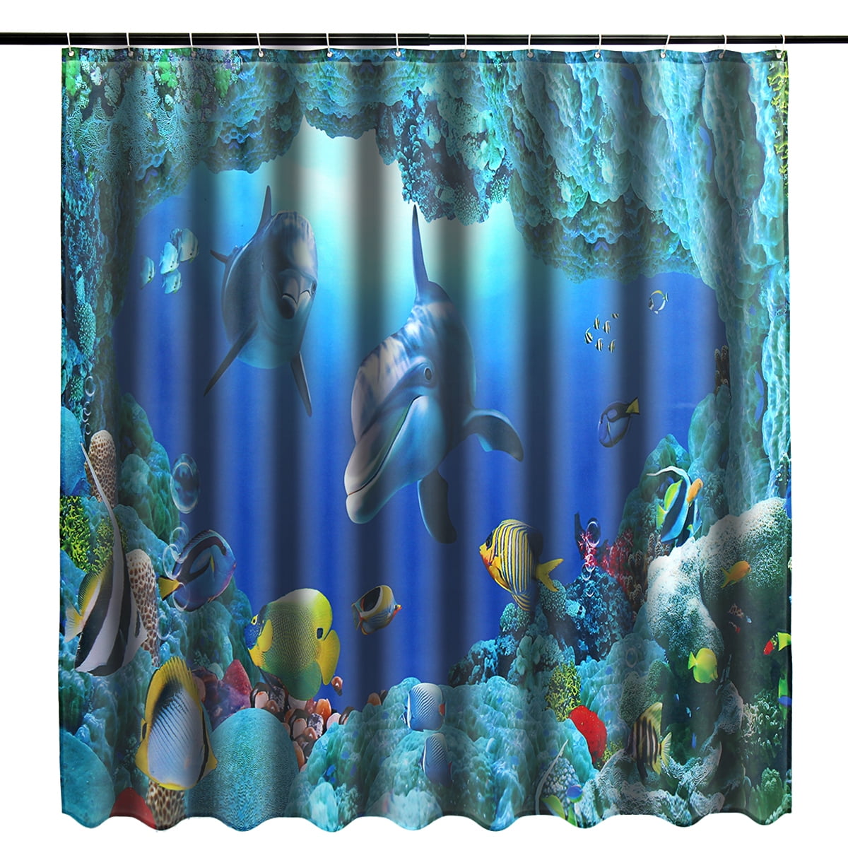 Shower Curtain Dolphin Animal Design Standard Size 180 X 180CM With Rings Hooks 