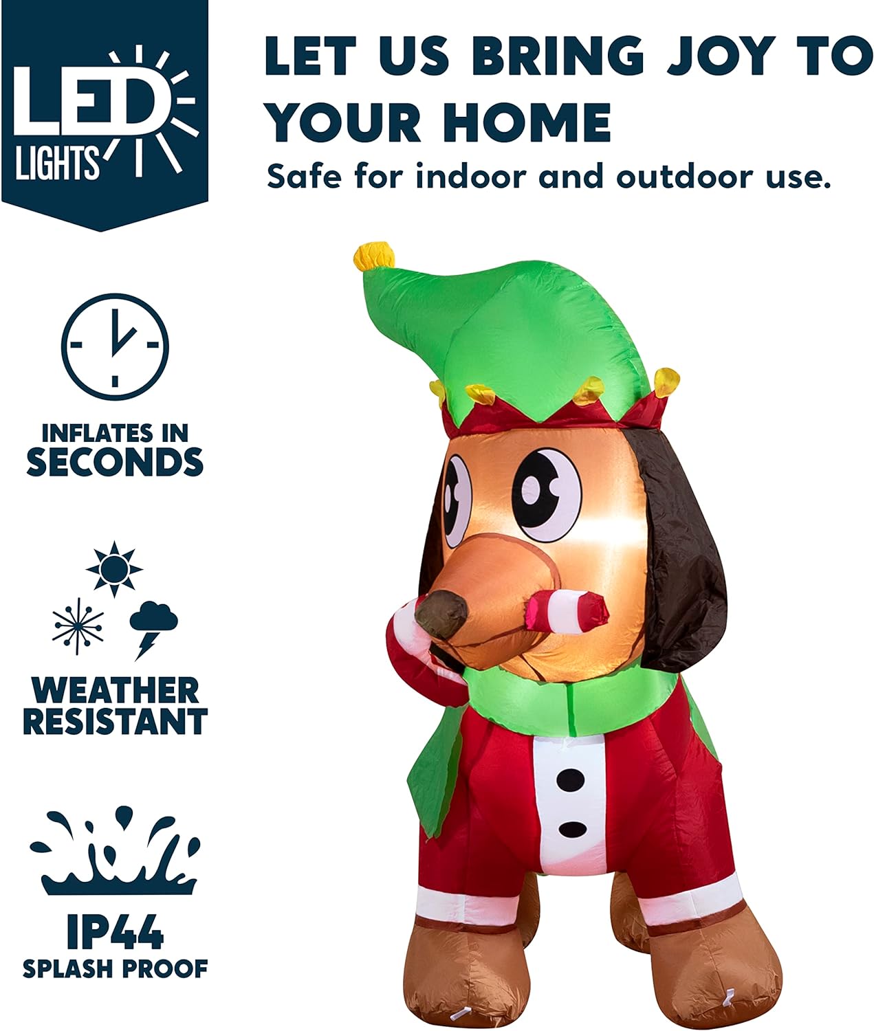 Joyfy 5 Ft Christmas Inflatable Puppy with Candy Cane photo 3
