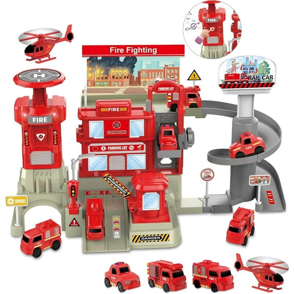 Fire Station with Fire Truck Set, Toys for 3 4 5 6 Year Old Toddlers, Birthday Christmas Gifts Toys for Boy Ages 3-6