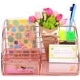 thumbnail image 2 of Metal Desk Organizer, Desk Table Stationery Storage Rack, Assemble Multifunction Cosmetic Pencil Pen Organizer (Rose Gold), 2 of 5