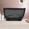 thumbnail image 5 of 3 Pcs Mesh Flocking Heart Pattern Makeup Bag for Vacation Business Travel Black Mesh Fabric, 5 of 6