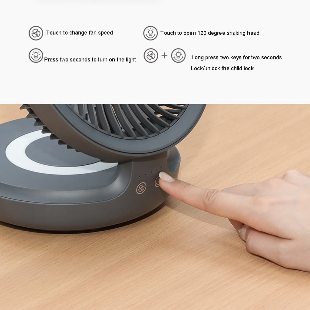 ZUARFY 4000mAh USB Rechargeable Air Circulation Fan 120 Degree Oscillation 4 Speed Foldable Fan With LED Light for outdoor Home