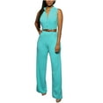 thumbnail image 2 of Aloohaidyvio Women's Summer Jumpsuits Dressy Casual Sleeveless Button Up Belted Long Pants Rompers Light Blue S, 2 of 6