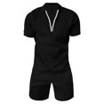 thumbnail image 2 of MNCEKFOD Mens Short Sets 2 Piece Outfits Summer Short Sleeve Zipper Collared Shirt Drawstring Waist Shorts With Pocket Casual Tracksuit Set Black L, 2 of 4