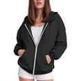 thumbnail image 2 of Akiihool Ladies Zip Up Hoodies Women's Lightweight Hoodies Full Zip Up Oversized Sweatshirts with Pockets Long Sleeve Thin Casual Hooded Jackets Black,M, 2 of 8