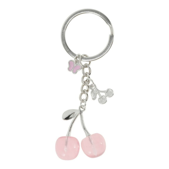 Unique Bargains 1 Pc Stylish Butterfly Cherry Handbag Charms Keychains Bag Accessories Silver Tone Clear Pink