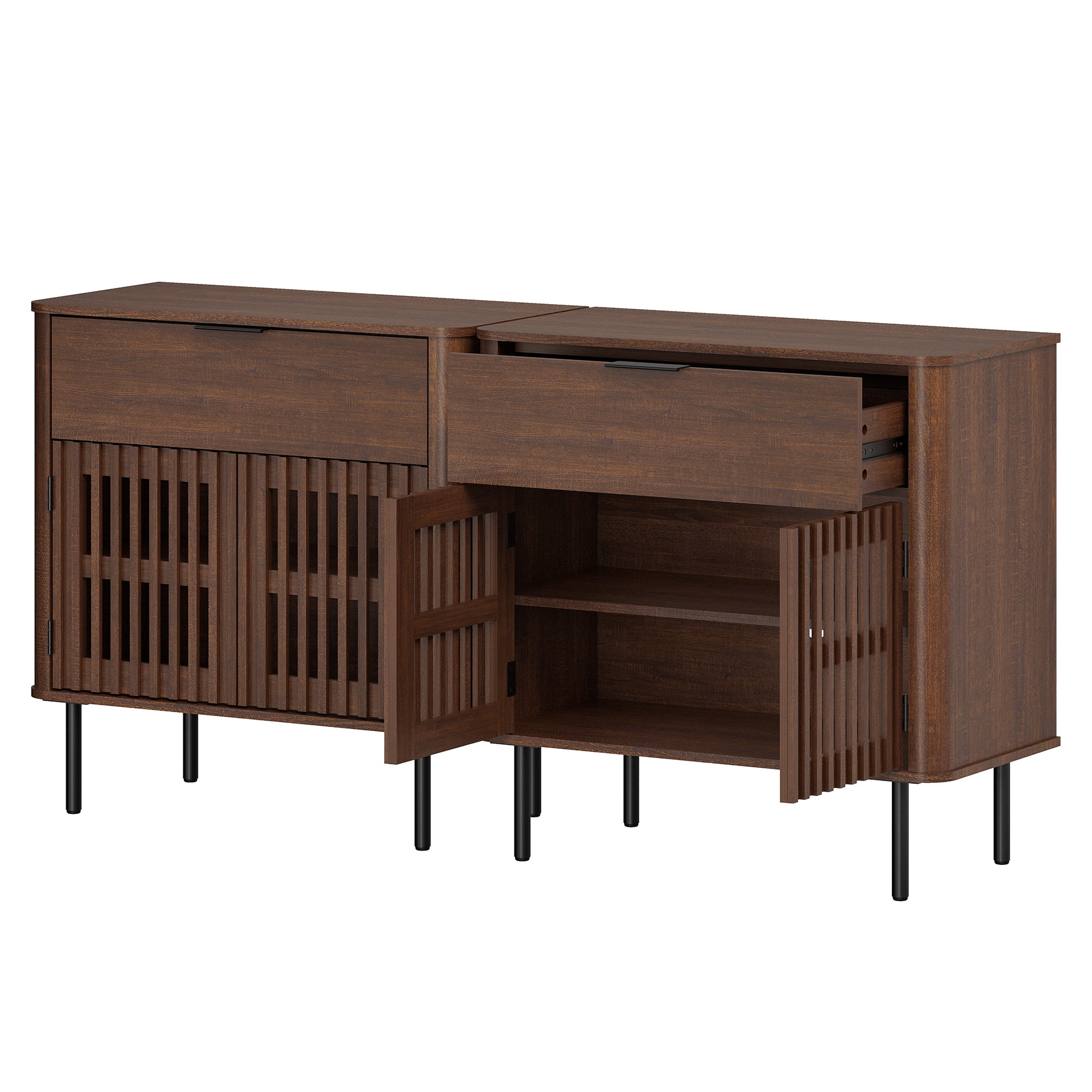 63" Sideboard Buffet Cabinet with Storage - Mid Century Modern Accent Coffee Bar for Dinning Room, Living Room, Entryway, Walnut