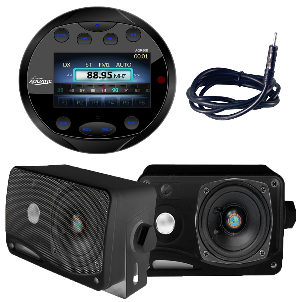 Bluetooth Black AUX AM FM Marine Radio, 2 Black 3.5-Inch Mini Box ...