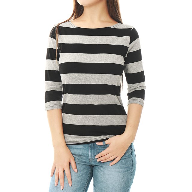 Dde San Patricio Camisecon mangas de codo pamujer Camisebásiinformal con cuello de barco y corte ajustado Negro gris L
