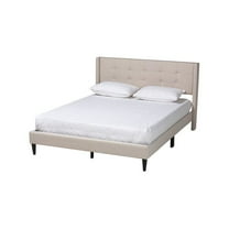 Baxton Studio Transitional Beige Fabric Upholstered Queen Size Platform Bed