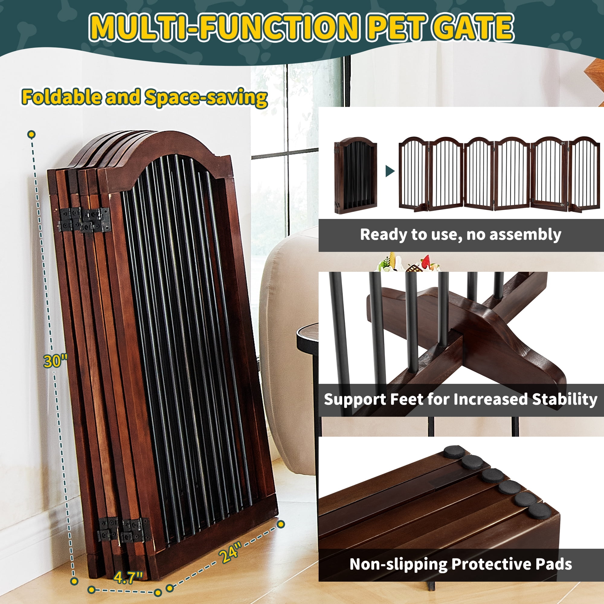 TrumanPick Dog Gate Free Standing Foldable Pet Gate for Dogs 30"H x 144"W