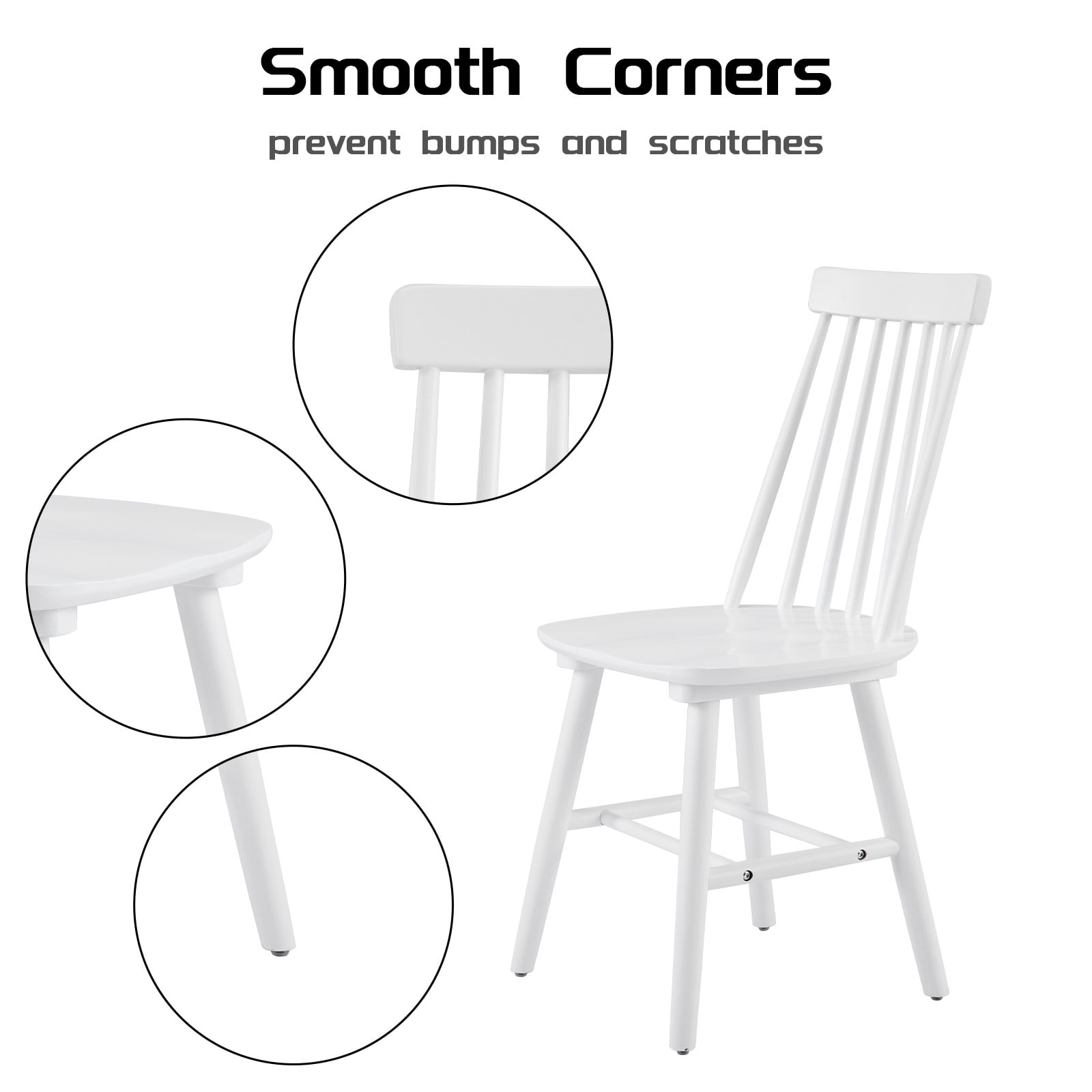 Farmhouse Windsor Dining Chairs Set of 6, Solid Wood Spindle Back Kitchen Chairs for Dining Room, White