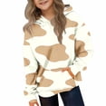thumbnail image 5 of Kids Hoodie Fleece Cow Print Pullover with Pockets Warm Animal Hooded Sweatshirt, Long Sleeve,Cozy, Casual, Loose Fit, for Girls Ages 3-14 Years, 5 of 6