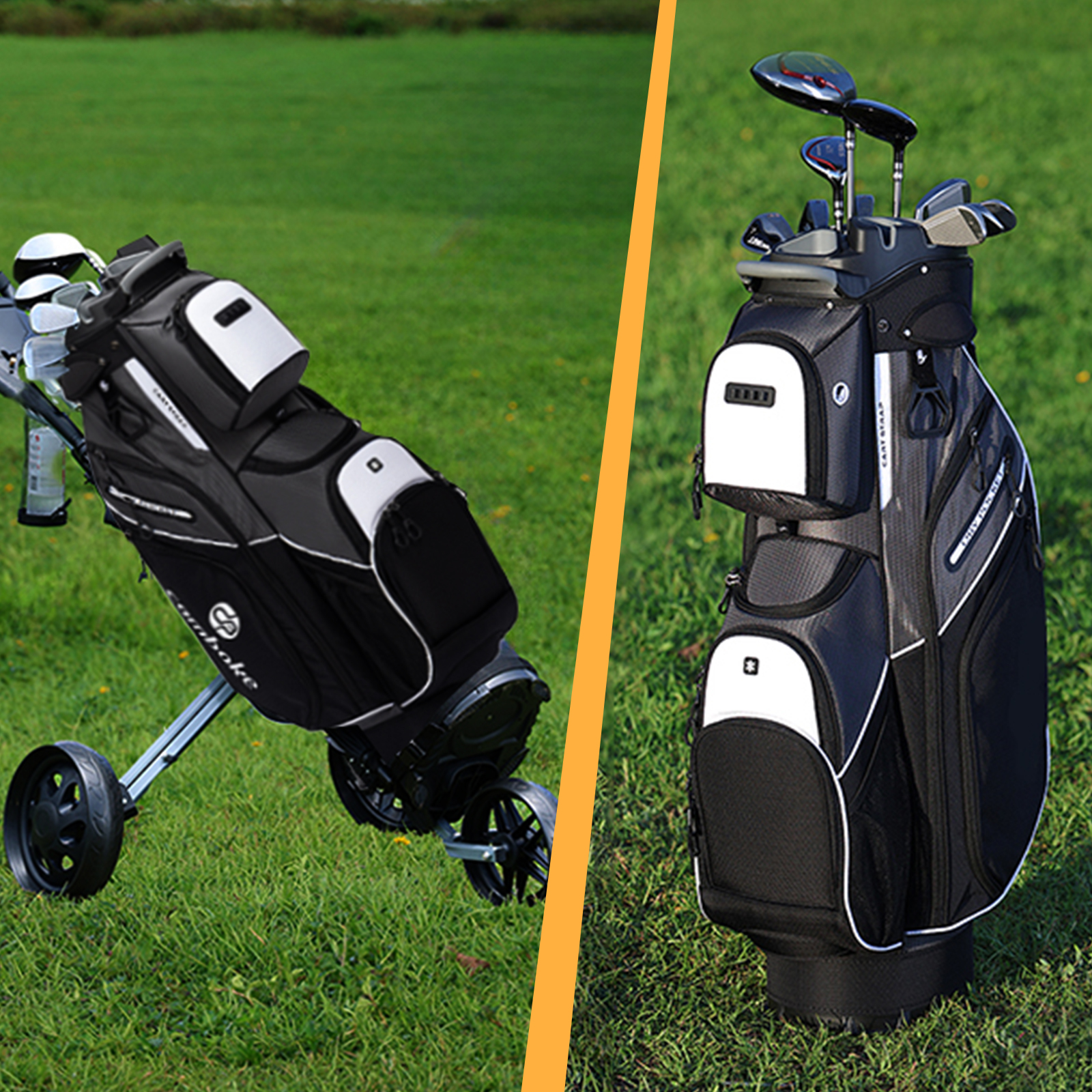 14-Way Golf Cart Bag with Full-Length Dividers - Oversized Cooler Pockets, Felt-Lined Storage, Cart-Friendly Design