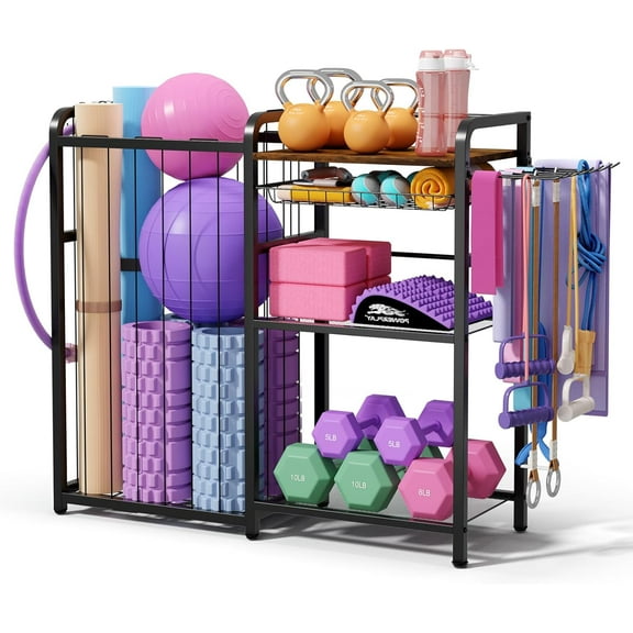Weight Rack for Home Gym - Exercise Equipment Storage Organizer for Yoga Mat Dumbbells Kettlebells Foam Roller Yoga Strap & Resistance Bands, Ideal Yoga Mat Holder & Workout Equipment Organizer