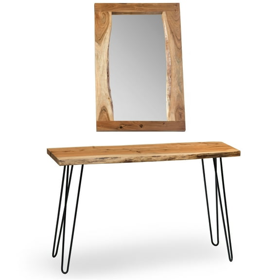 Alaterre Hairpin Natural Live Edge Media Console & 36" Mirror Set