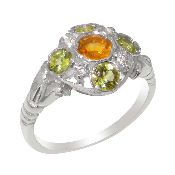 LBG British Made 10k White Gold Natural Citrine & Peridot Womens Statement Ring - 33 size options - Size 10