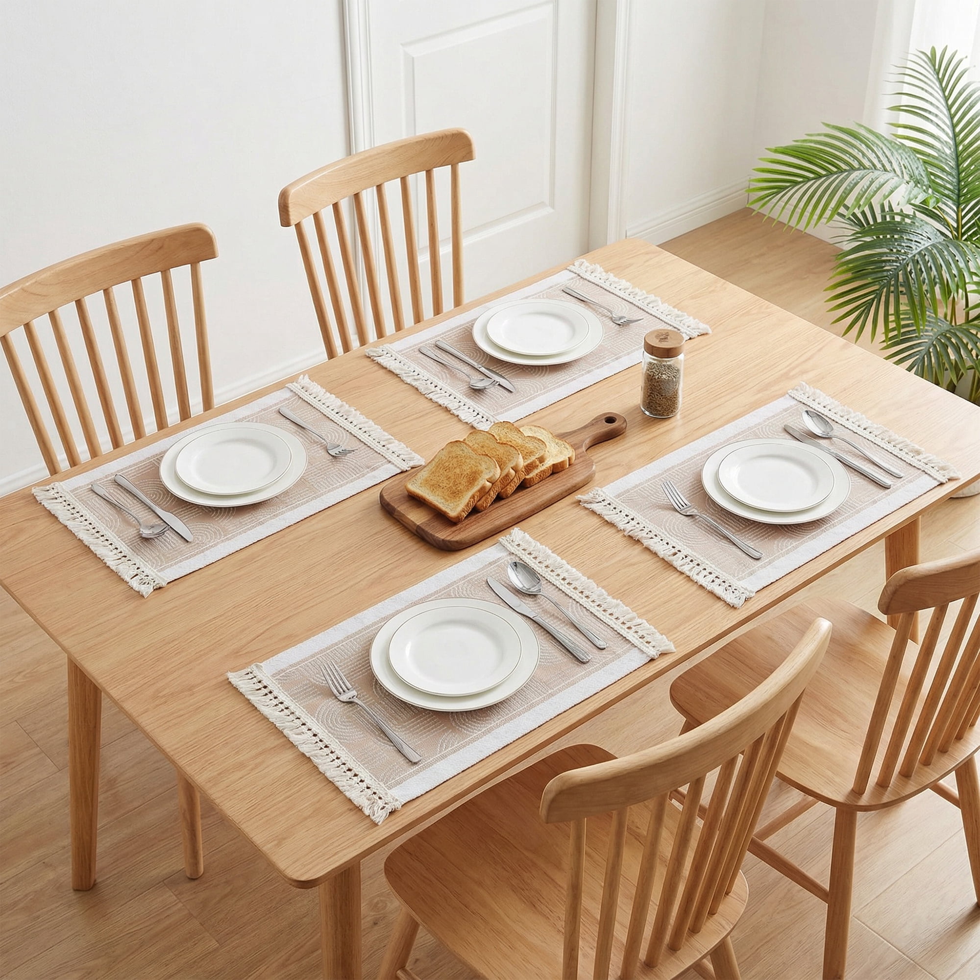Unique Bargains Set of 4 Linen Farmhouse Placemats Light Brown 17.7x13.8inch