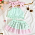 thumbnail image 6 of kpoplk Girls Summer 2 Piece Outfits 4-12Y Butterfly Bow Sleeveless Tunic Tops and Floral Print Shorts Cute Clothes Size 0-6 Months,Green, 6 of 9