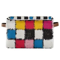 Yayeee Canvas Storage Basket with Handles for Shelves Fabric Bins Closet Organizer, White Checkered Pattern