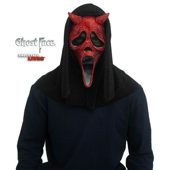 Ghost Face Rhinestone Devil Mask  Fun World Official Scream Costume Accessory  Sparkling Red Sequin & Horned Devil Design  Adult Halloween Horror Mask