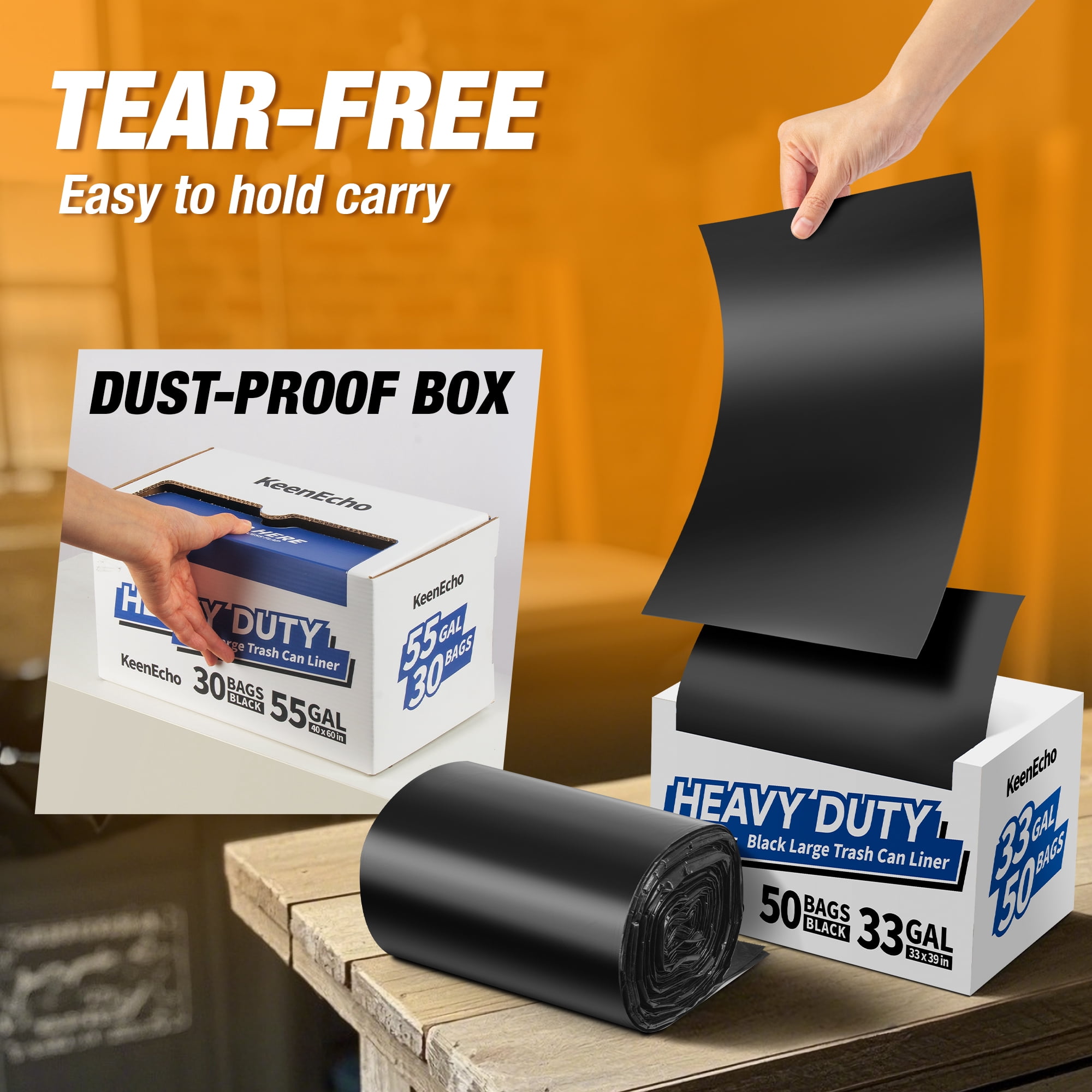 KeenEcho Heavy Duty Contractor Trash Bags 55-60 Gallon, 30 Count, 2.5Mil Extra Thick, Strong Black Garbage Bags, Leakproof Star Seal for Construction, Yard, Demolition Debris