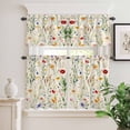thumbnail image 2 of 3 Piece Kitchen Curtains and Valances Set Vintage Floral Blossom Cafe Curtains 24 Inch Length Spring Summer Rustic Botanical Valance & Tier Curtain for Living Room Bedroom Window 54"x18"+27"x24"*2, 2 of 6