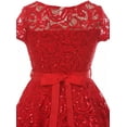 thumbnail image 4 of Big Girl Cap Sleeve Floral Lace Glitter Pearl Holiday Party Flower Girl Dress Red 14 JKS 2102 BNY Corner, 4 of 4