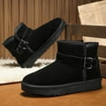 thumbnail image 3 of Snow Boots for Girls Boys Suede Slip on Furry Lined Buckle Ankle Strap Casual Platform Winter Flat Booties Black 4 Big Kid, 3 of 6