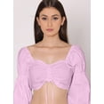 thumbnail image 5 of HERE&NOW Women's Solid Cotton Crop Top Long Balloon Sleeves Sweetheart Neck High Waist Summer Wear Western Style High Rise Top, 5 of 7