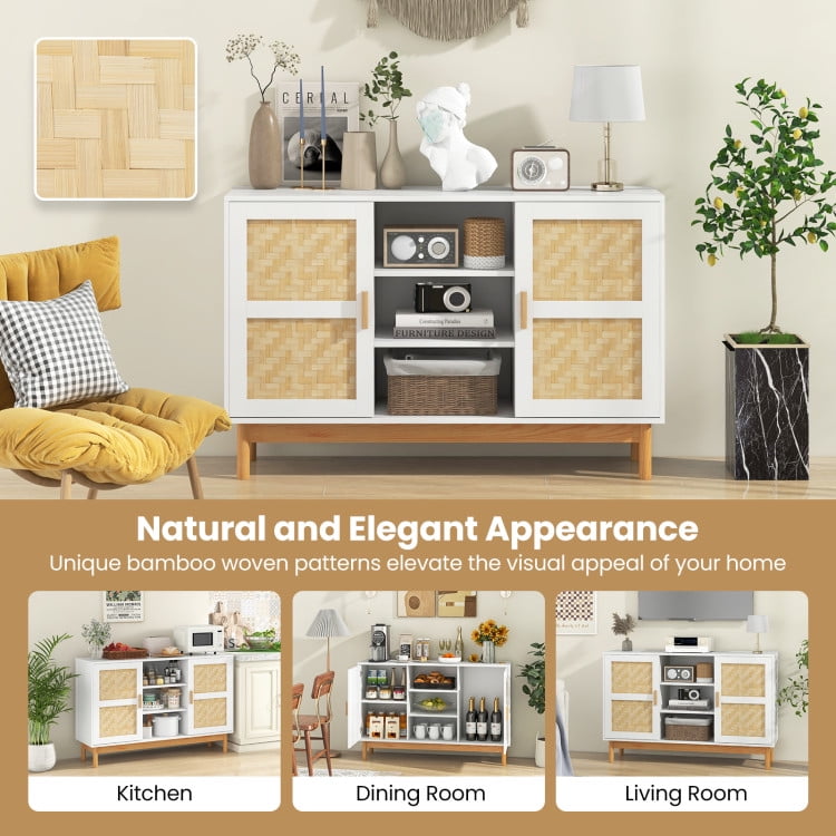 Finihen Kitchen Storage Cabinet, Buffet Sideboard, 48 Inch Sideboard Buffet Cabinet Floor Storage Cabinet with 2 Bamboo Woven Doors, for Dining Room, Kitchen, Living Room, White Finihen Kitchen Storage Cabinet, Buffet Sideboard, 48 Inch Sideboard Buffet Cabinet Floor Storage Cabinet with 2 Bamboo Woven Doors, for Dining Room, Kitchen, Living Room, White