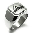 thumbnail image 1 of Stainless Steel Letter A Initial 3D Monogram Engraved Engraved Square Flat Top Biker Style Polished Signet Ring, 1 of 1