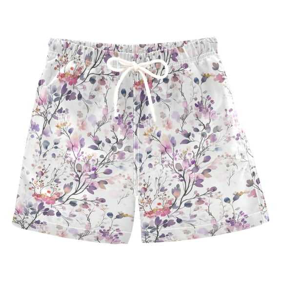 FORMRS Boys Swim Trunks Quick Dry Mesh Lining Beach Boardshorts, Sizes XS-XL, Purple Wildflowers