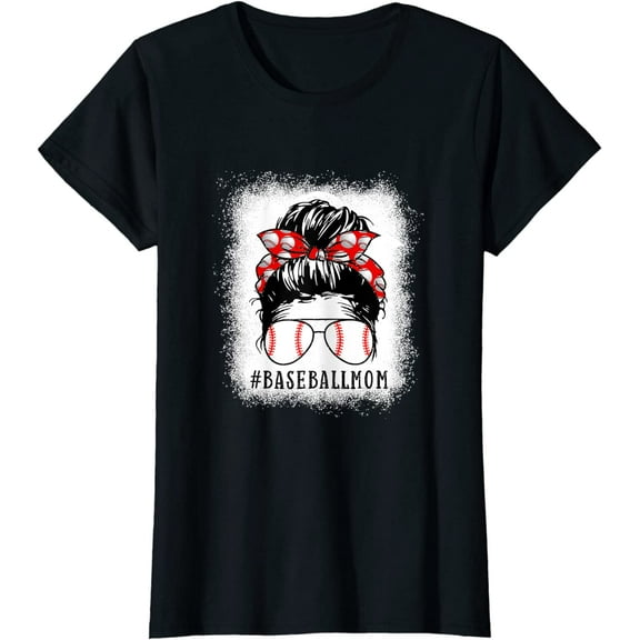 Baseball Mom Messy Bun Proud Mama Baseball Scarf Sunshades T-Shirt