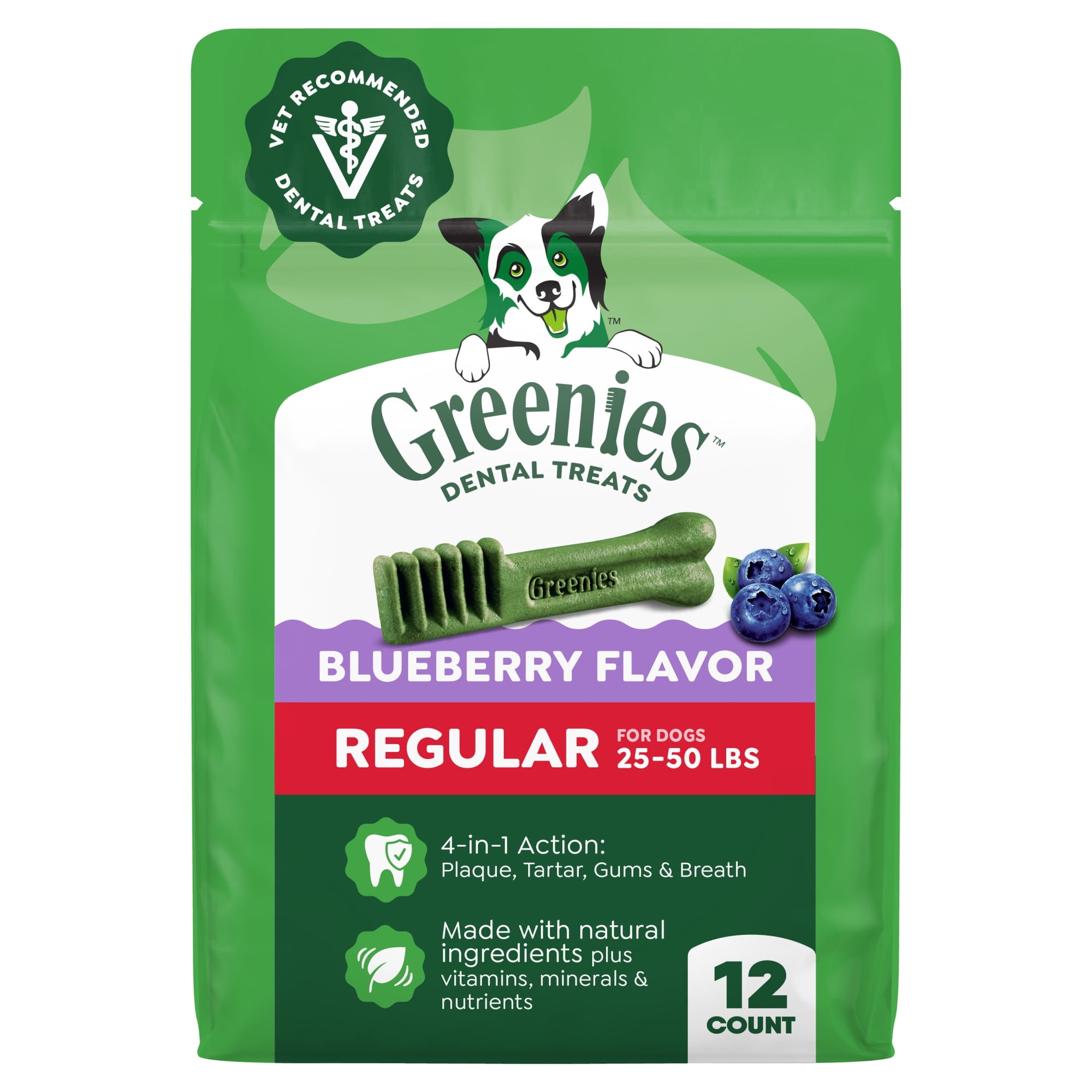 Greenies Blueberry Flavor Adult Natural Dental Dog Treats Regular Size, 12 oz Pack (12 Count)
