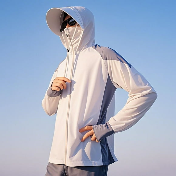 Sun Protection Hoodie for Mens Classic Upf 50+ Long Sleeve Sweatshirt with Mask Loose Fit Quick Dry Athletic Stretch Pullover Sweater Blouses Jackets