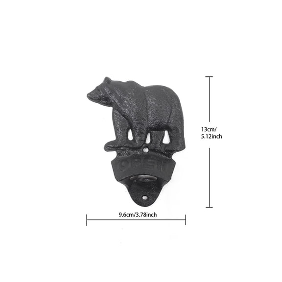 Cast Iron Bear Bottle Opener Wall Mounted Heavy Duty Rustic Beer Soda Glass Cap Opener for Kitchen Bar Restaurant